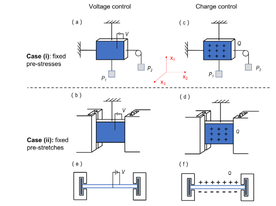 Voltage-controlled and charge-controlled loading protocols for dielectric elastomers